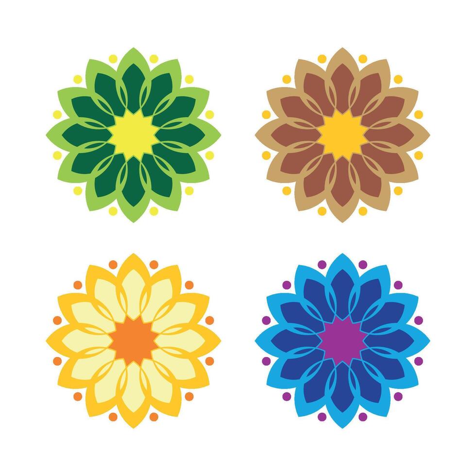 Set Colorful Ornamental Flower Icon Logo Template. EPS 10. vector