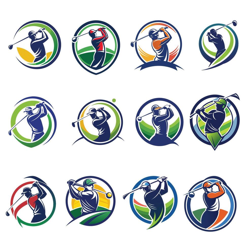 Man to Play Golf Logo Abstract Swing and Hit the Ball vector
