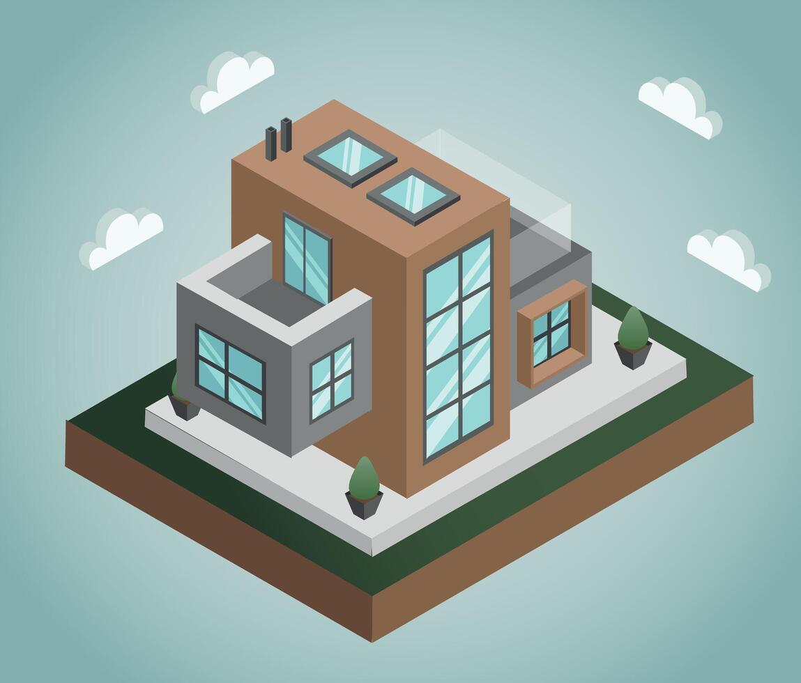 modern two stored house isometric 3d smart vector