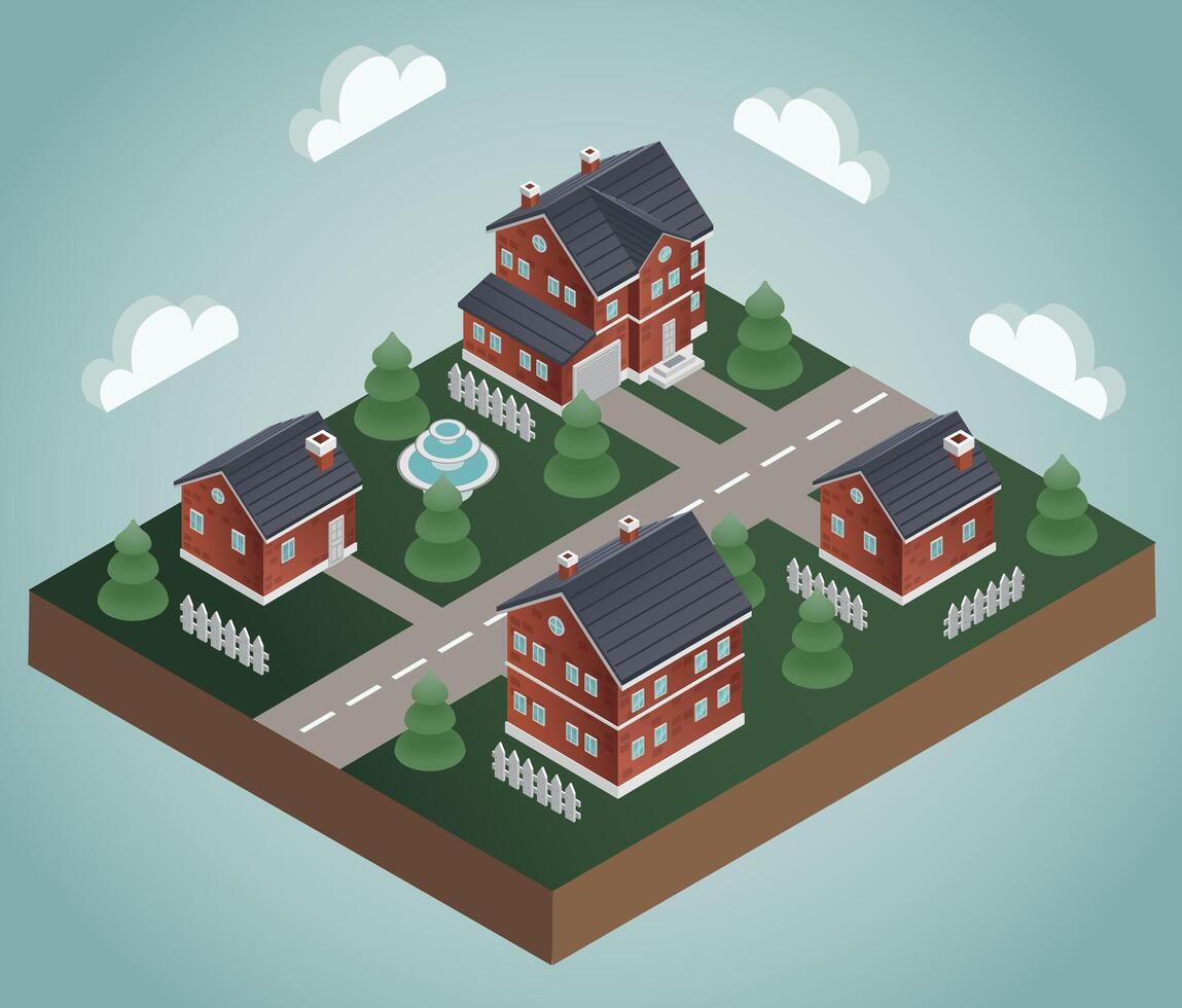 town district isometric 3d vector