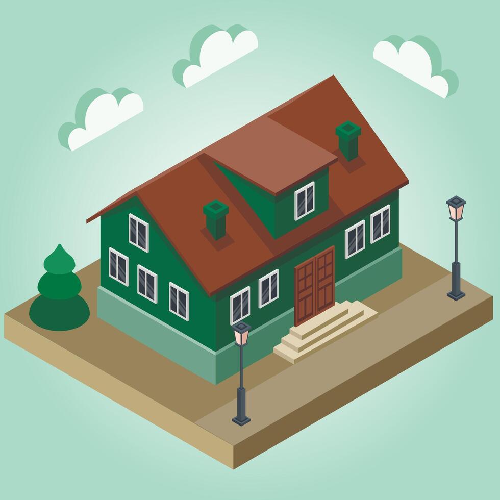 isometric old fashioned wooden house 3d vector