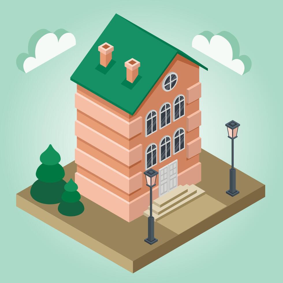 isometric old fashioned house vector