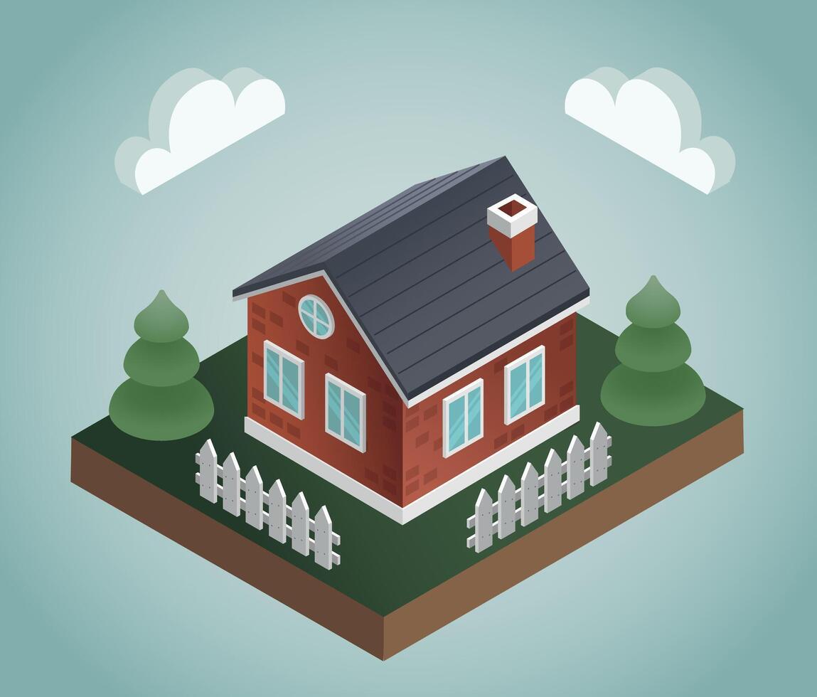 farm small house isometric 3d vector