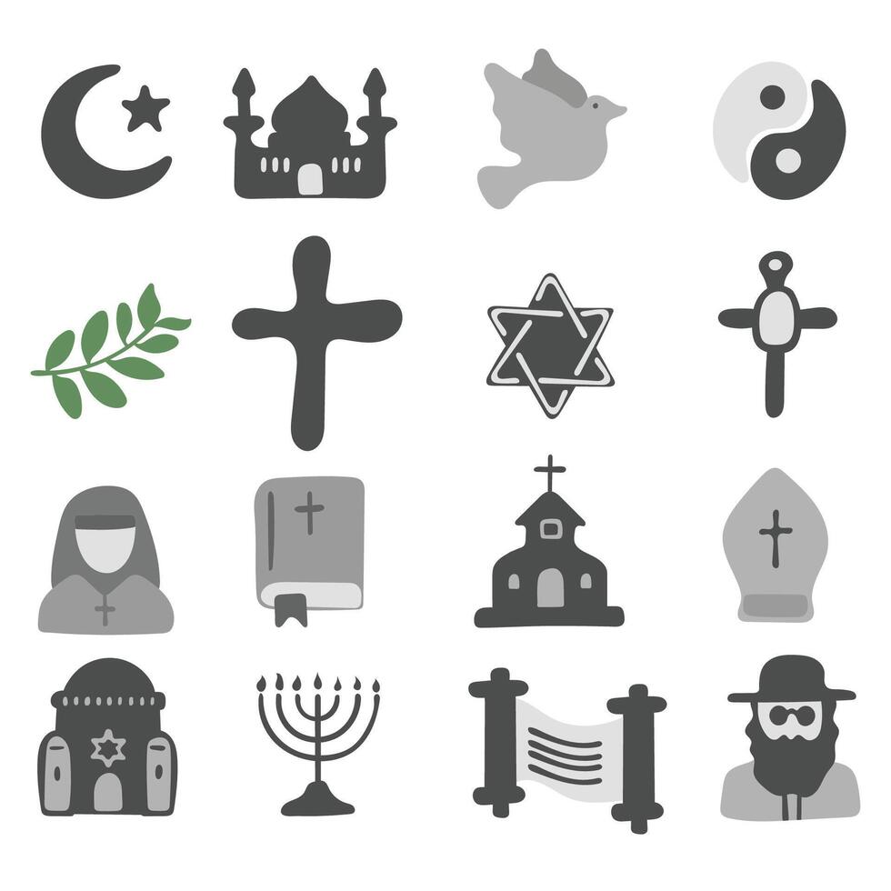 set of doodle religion symbols illustration isolated on white background vector