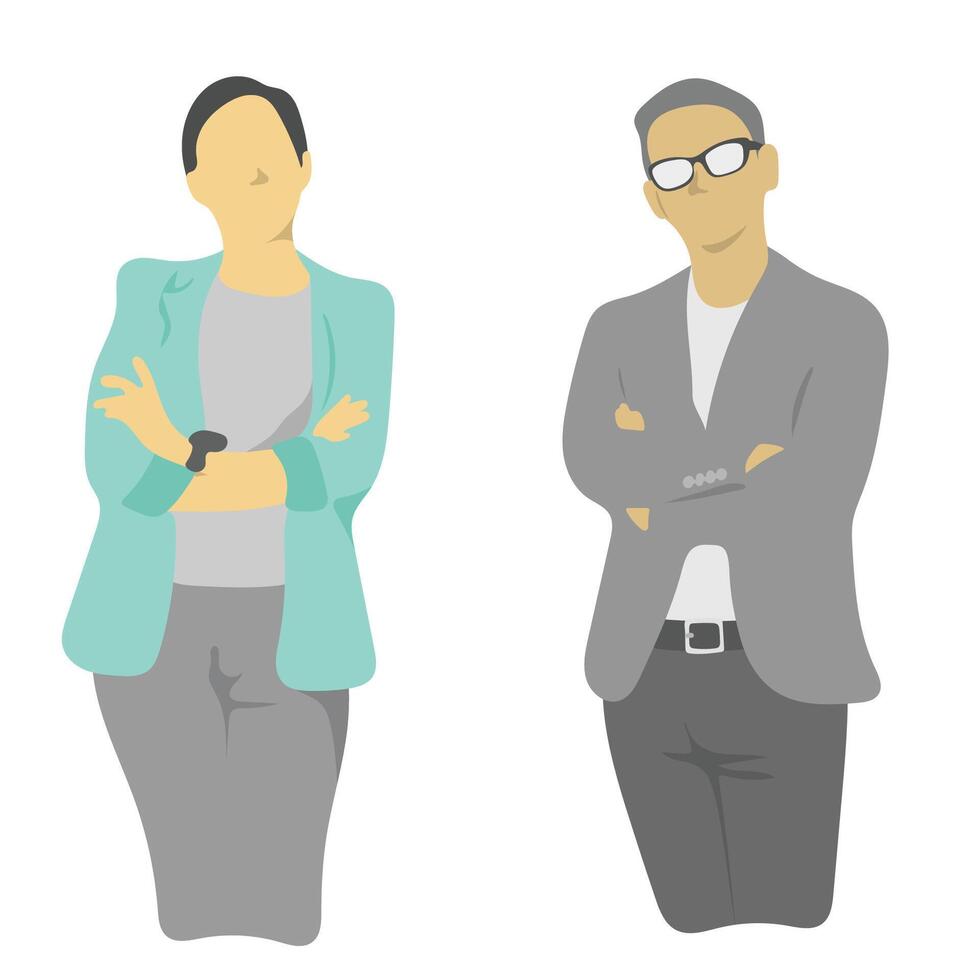 businessman and businesswoman with arm crossed formal boss manager illustration isolated on white background vector