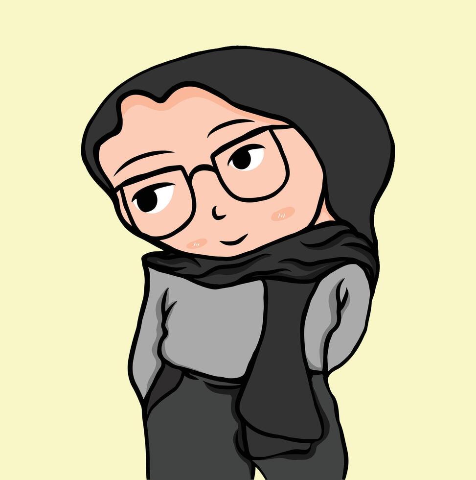 chibi animated muslim hijab character vector