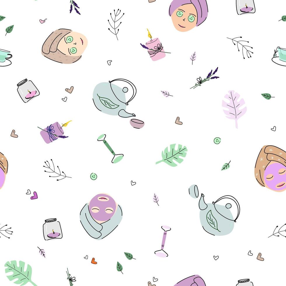Vintage line art collection with doodle pattern cosmetics for wallpaper design. vector