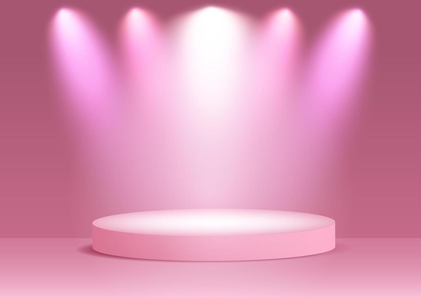 pastel pink display background with spotlights shining onto empty podium vector