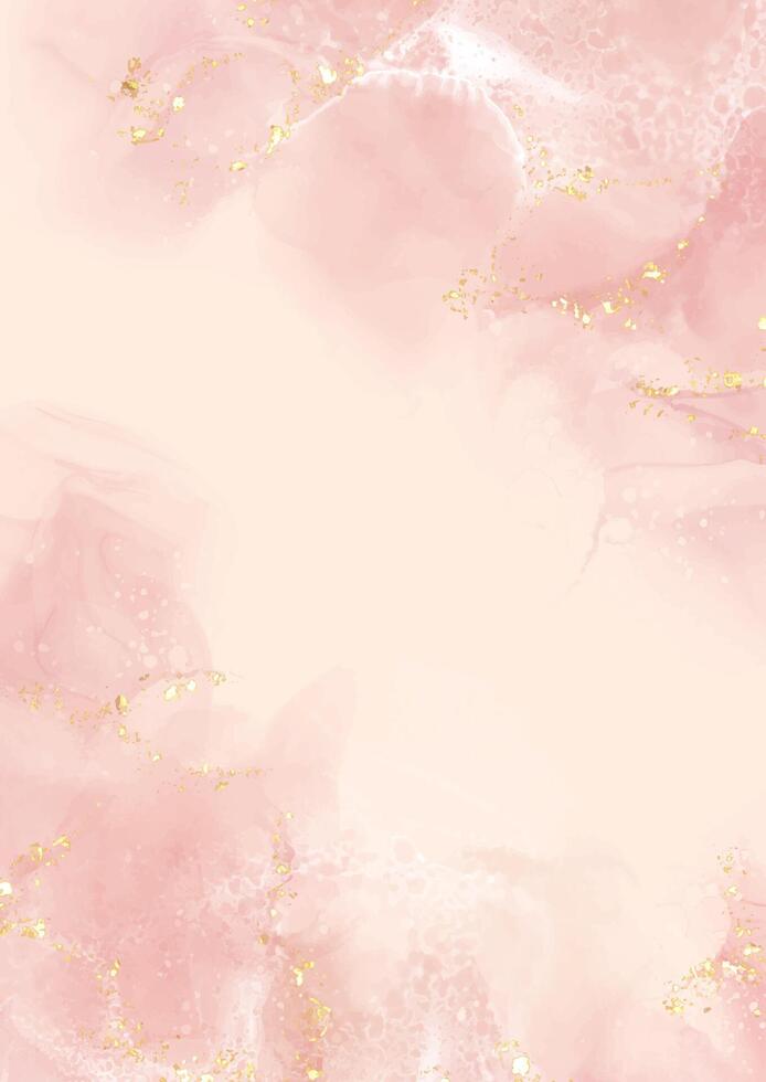 elegant hand painted pastel pink alcohol ink background with gold glitter vector
