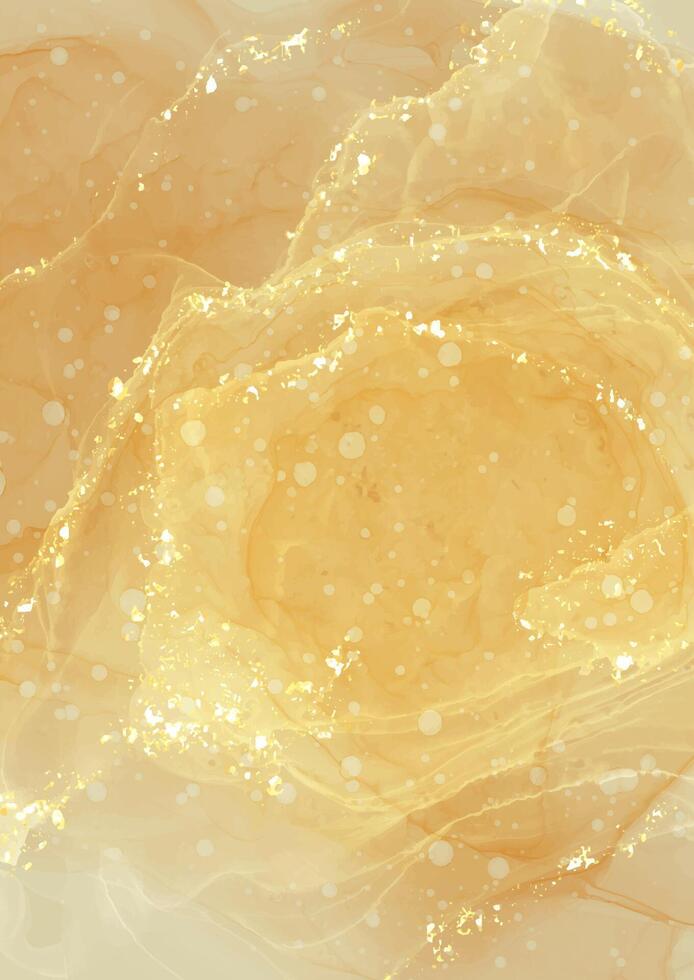 abstract hand painted gold alcohol ink background with glitter vector