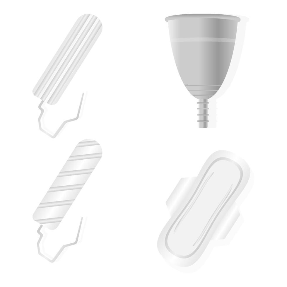 Feminine hygiene products. Tampon, pad and menstrual cup. illustration vector