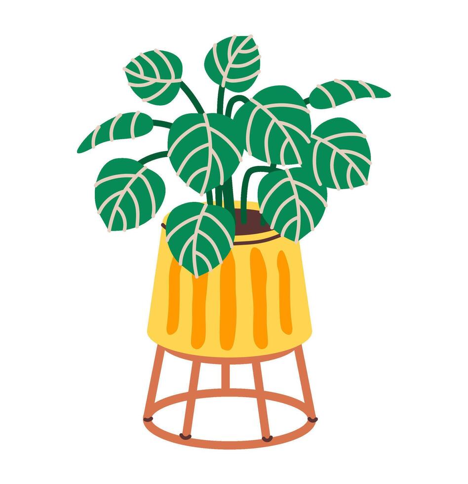 Flat illustration of a potted houseplant. This minimalist design showcases lush greenery and botanical elegance, perfect for modern and eco-friendly home decor content vector