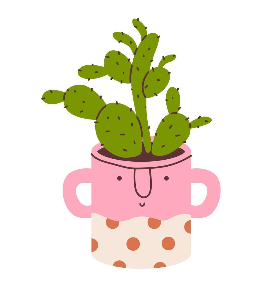 Cactus in a cute pot isolated on a white background. Flat illustration vector