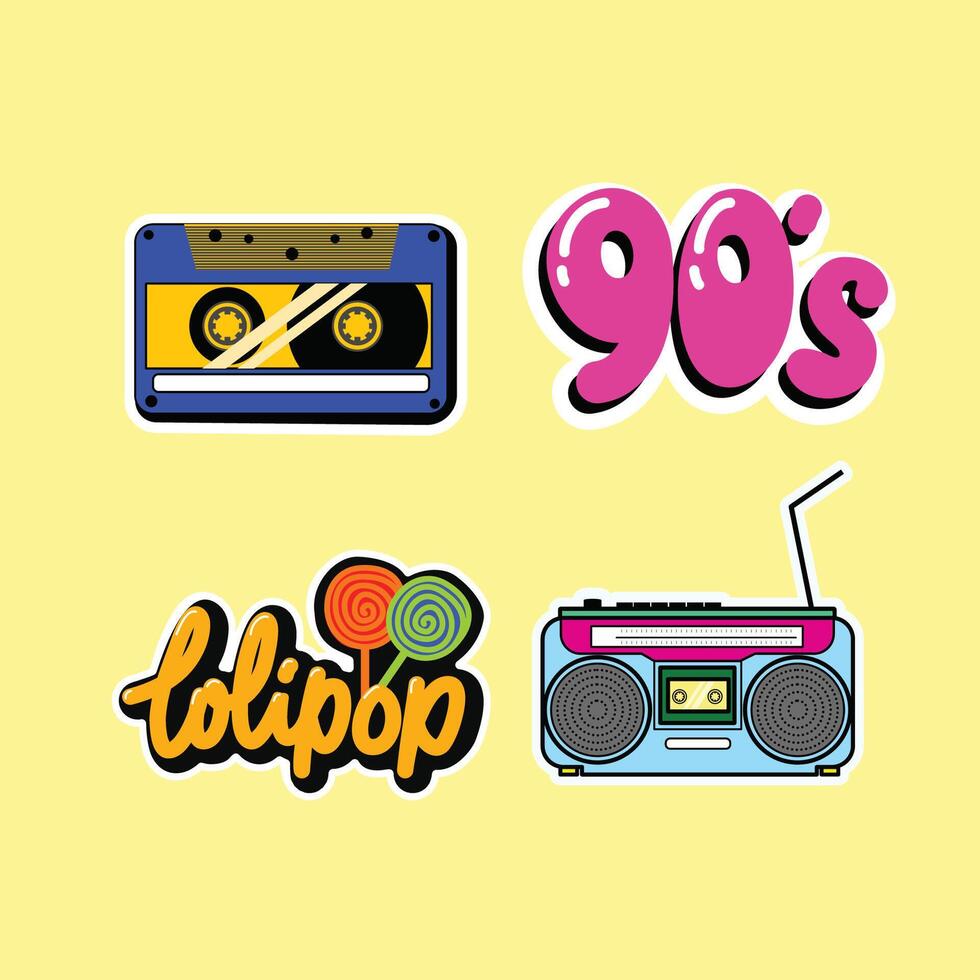 90s Retro Sticker Pack vector