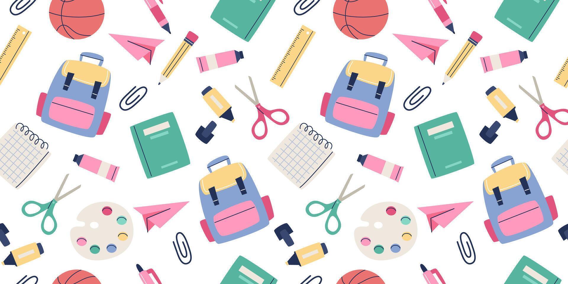 Back to school pattern. Cute school supplies. illustration in flat style vector