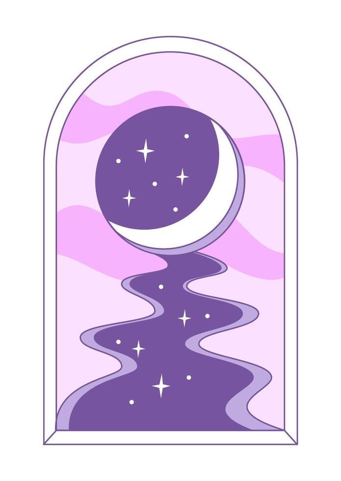 Surrealism poster abstract shapes, moon light and a flow in an arch. illustration in minimal style vector