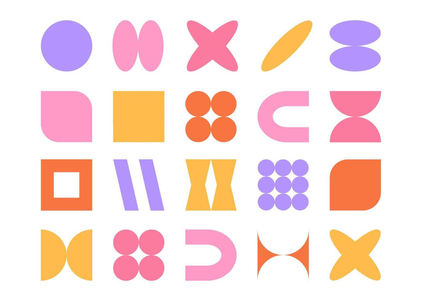 Brutalism simple shapes set. Colorful geometric forms, illustration vector