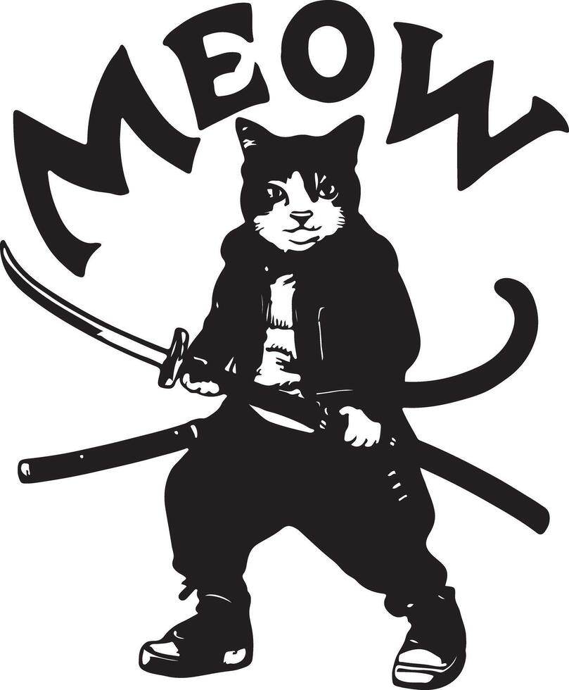 Cat ninja silhouette art illustration vector
