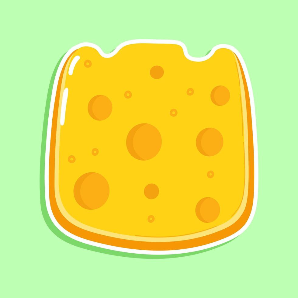 Sticker Cheese character. hand drawn cartoon kawaii character illustration icon. Isolated on green background. Cheese character concept vector