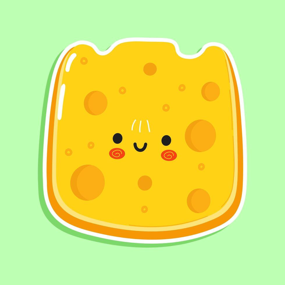 Sticker Cheese character. hand drawn cartoon kawaii character illustration icon. Isolated on green background. Cheese character concept vector