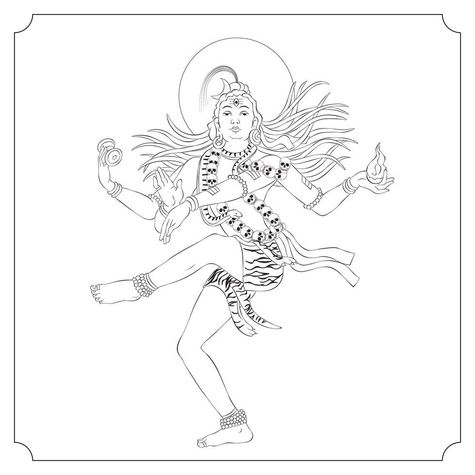 Indian Goddess Kali Dancing Isolated Outline Illustration vector