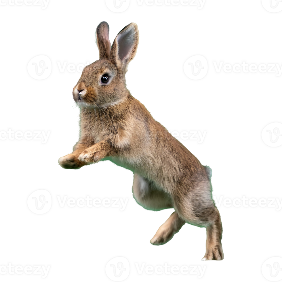 Energetic Brown Bunny Leaping, Isolated on Transparent Background png