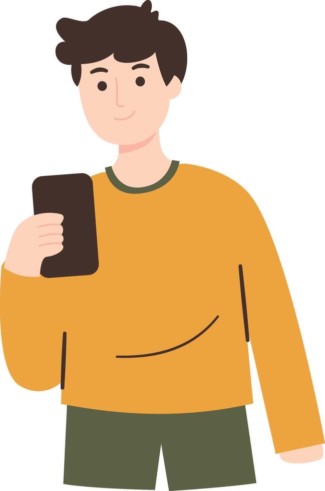 Man Holding Phone with Smile and Happy vector