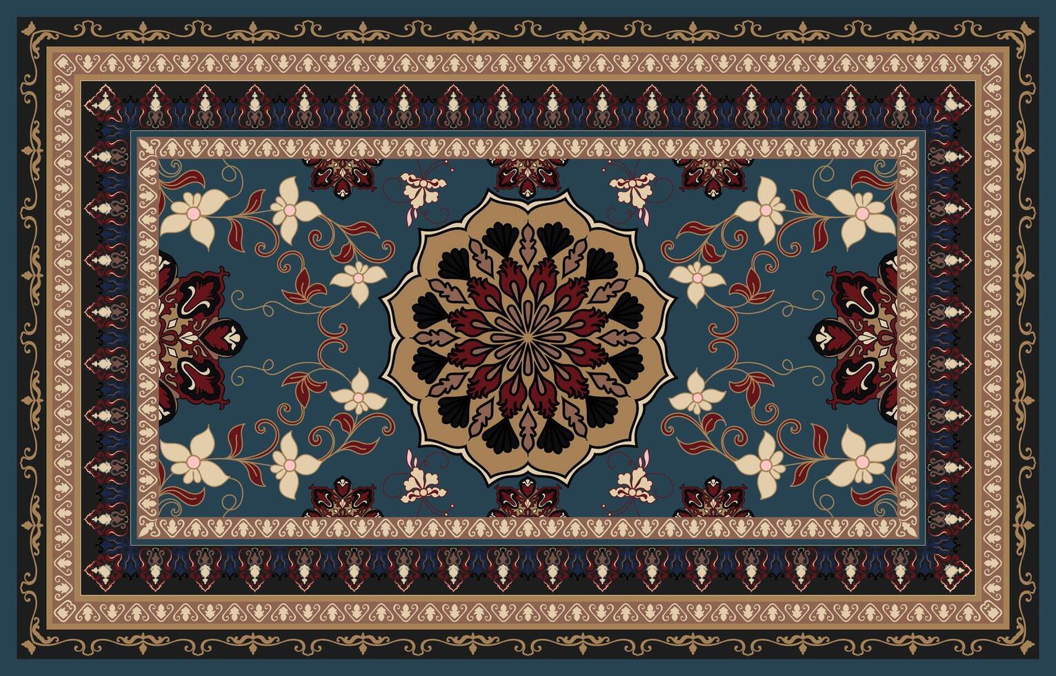 Mandala flower carpet Abstract flower Persian carpet rug room decoration for printing vector
