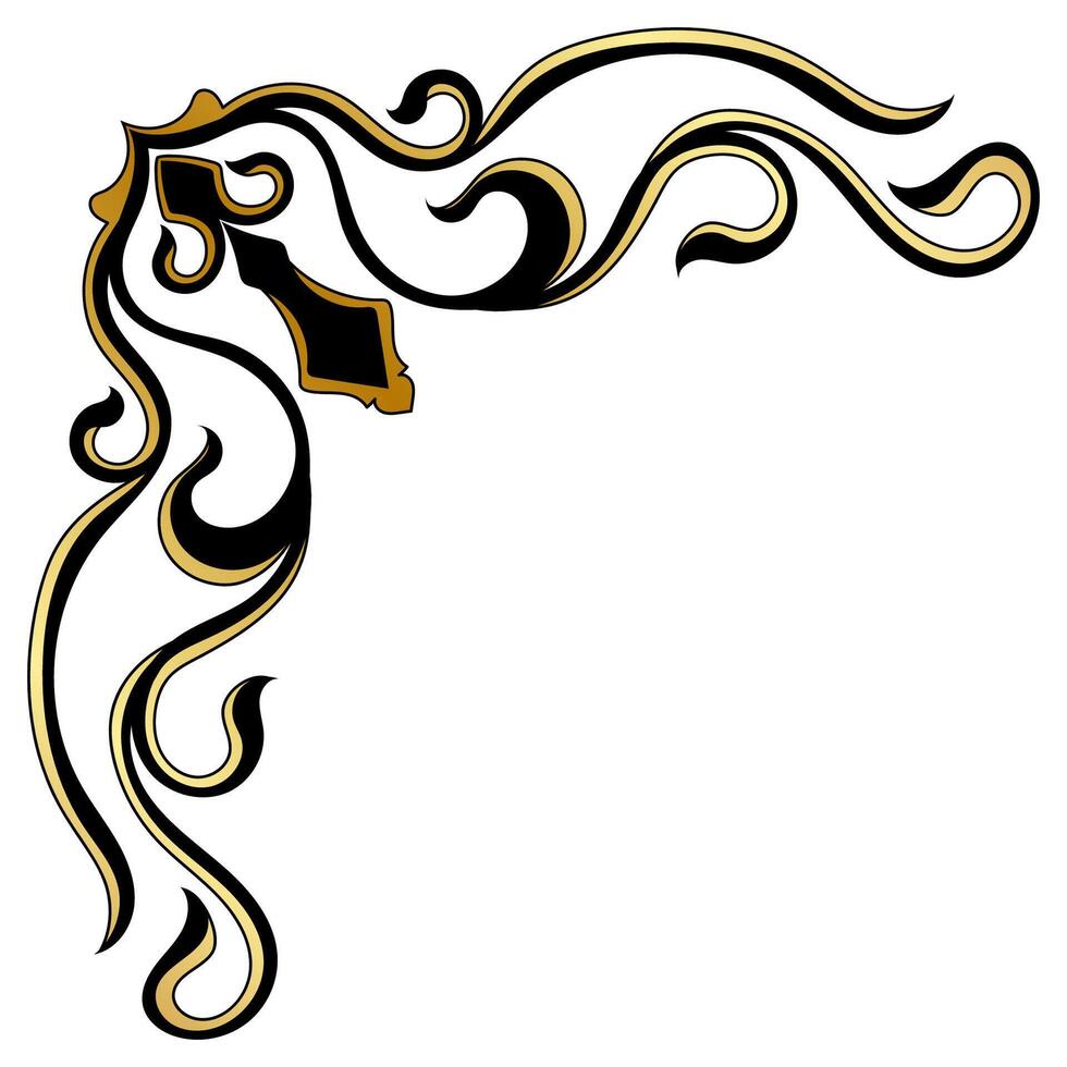 Vintage golden corners and black lines on white background. Abstract element. vector