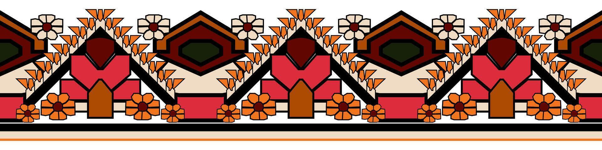 Abstract border, seamless geometric pattern decorative flowers vector