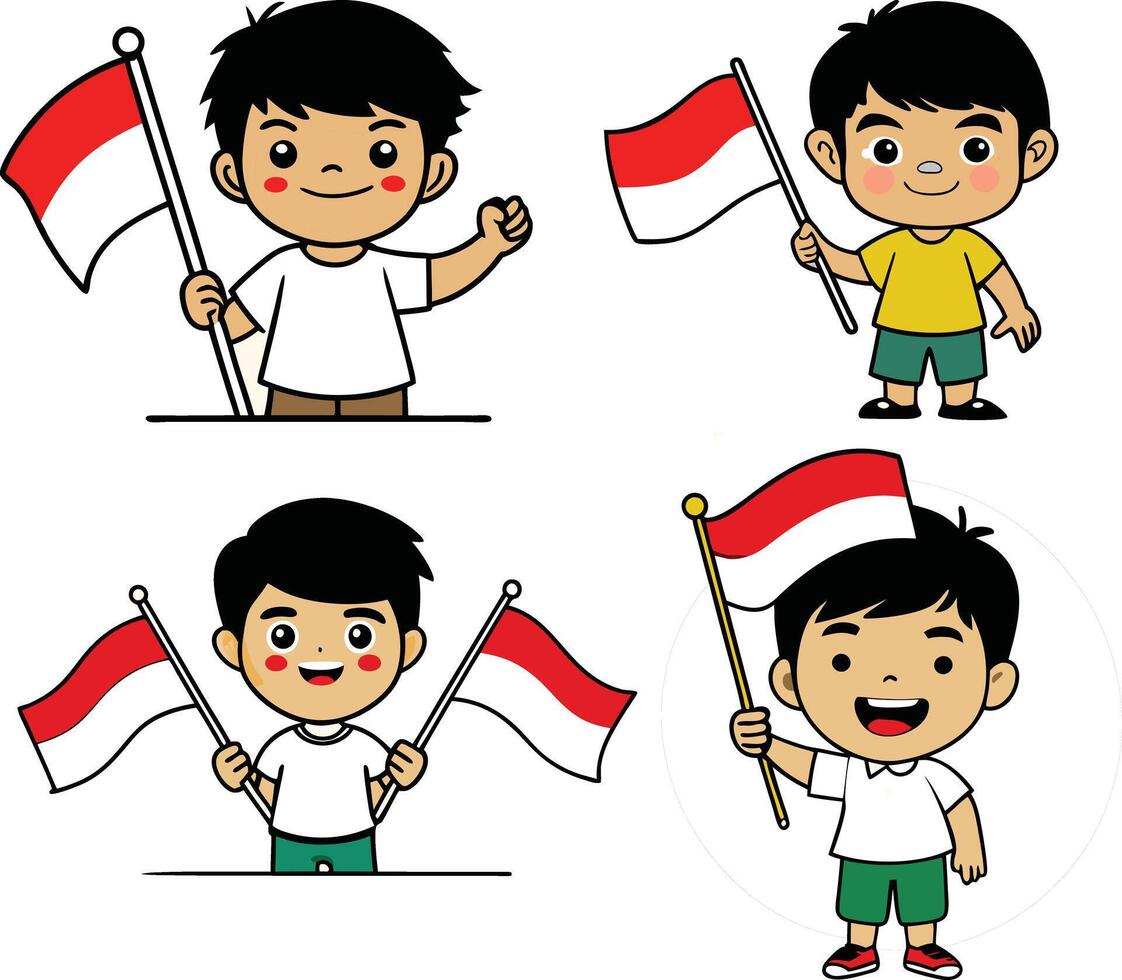 indonesia flag cartoon boy holding flag vector