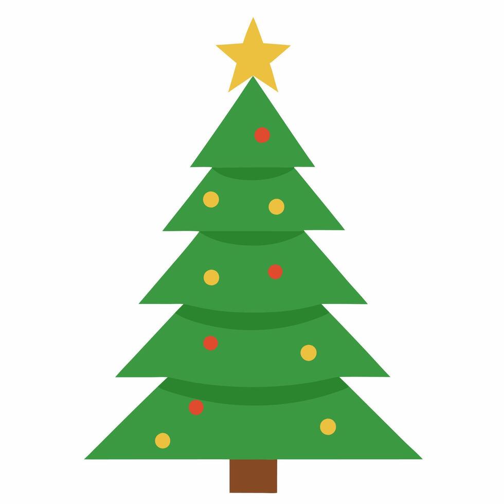 Detailed Christmas tree with ornaments, star, and gifts, perfect for festive designs. vector