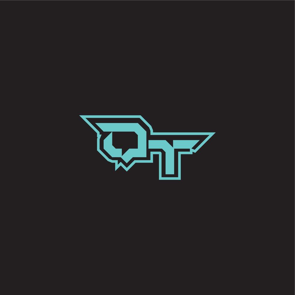 dynamic gaming monogram logo sporty and bold concept QT blue esport letter vector