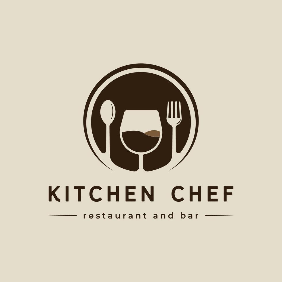 glass fork and spoon logo vintage illustration template icon graphic design, kitchen and restaurant sign or symbol for cafeteria business food with circle badge vector