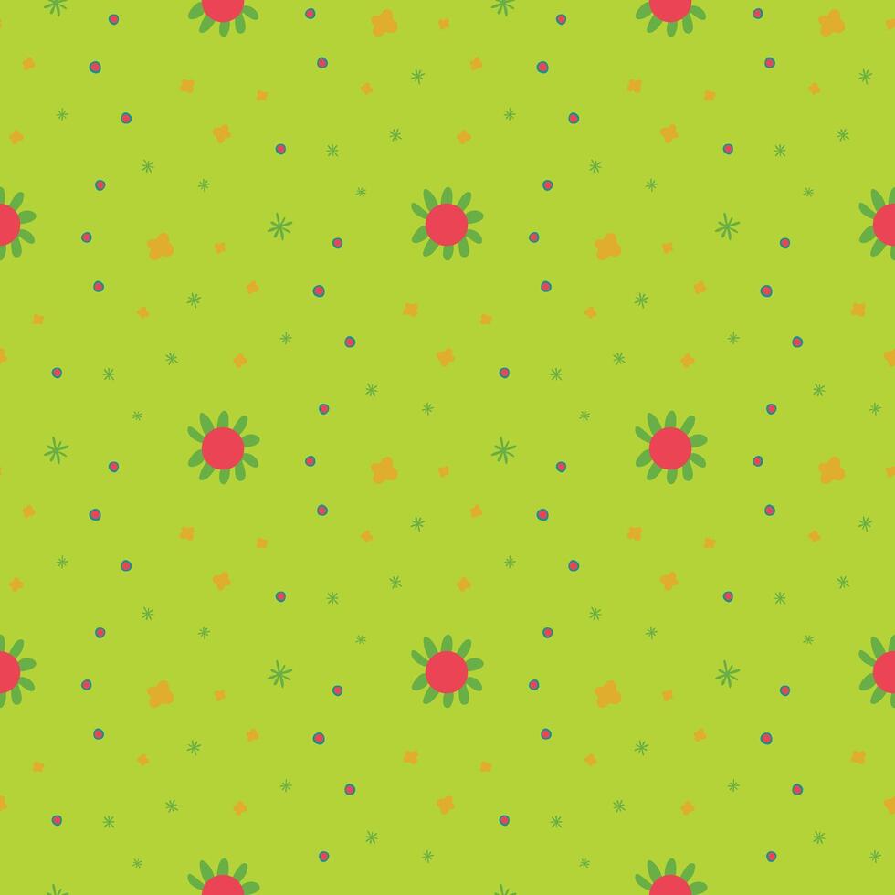 A green background with a pattern of flowers and stars vector