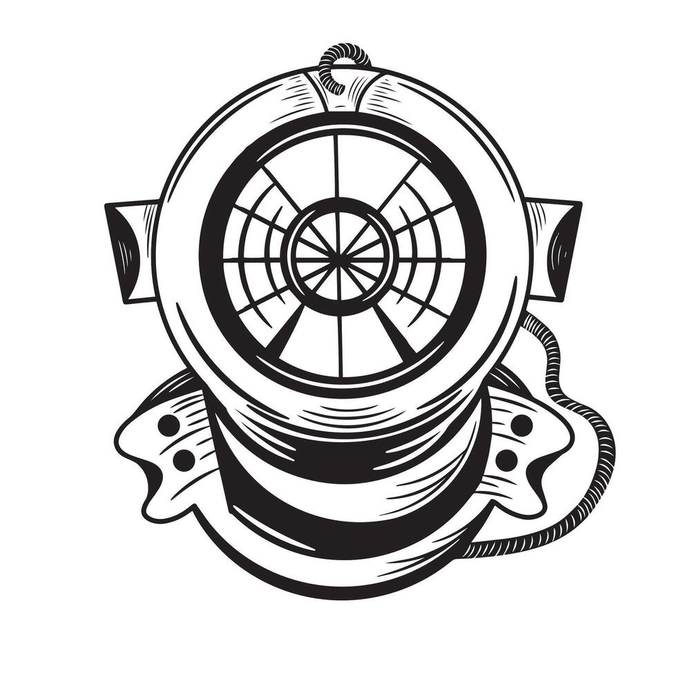 silhouetted linear diving helmet icon, line diving helmet vector