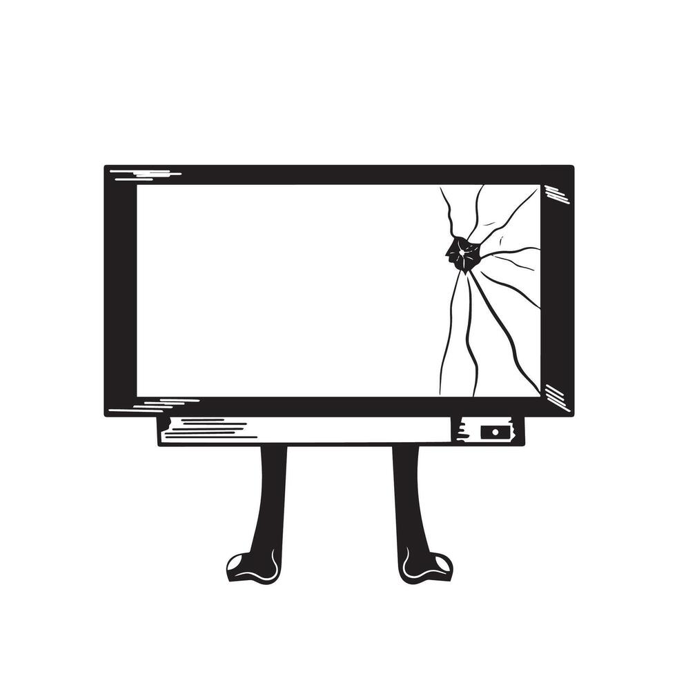 old television character cracked with leg vector