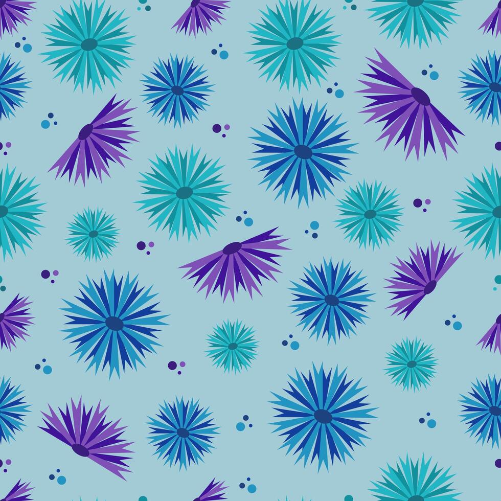 Simple illustration floral pattern of blue and purple cornflowers on light background. Seamless pattern. vector