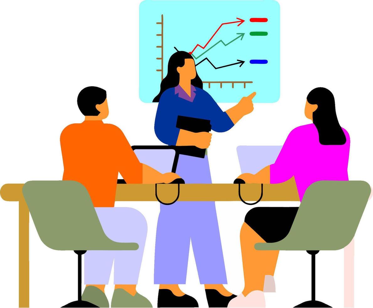 a woman is giving a presentation to a group of people vector