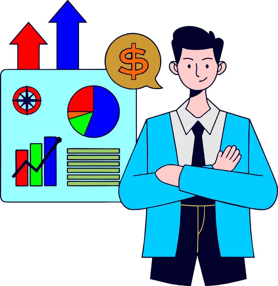 businessman with graphs and money vector