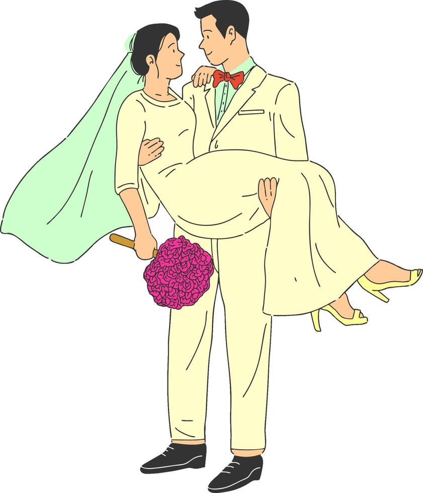 a cartoon illustration of a bride and groom vector