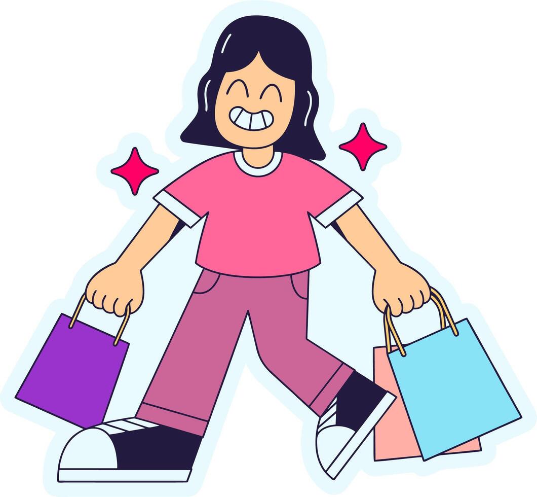 a cartoon woman with shopping bags vector