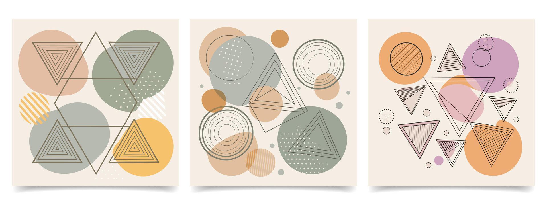 Set of abstract vintage posters with geometric shapes in pastel colors. Retro backgrounds collection. vector