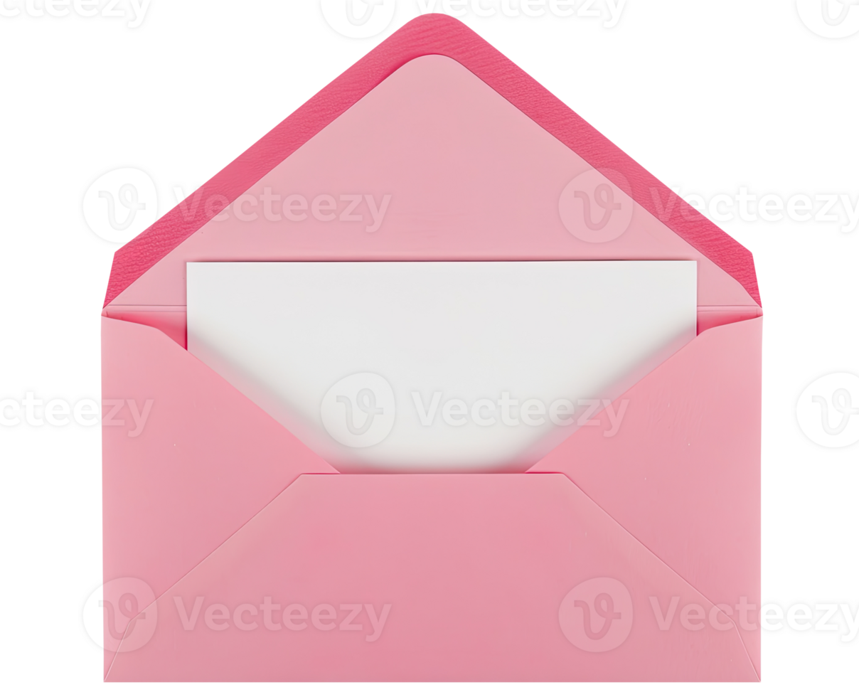 Pink Envelope with Blank White Paper, Cut Out png