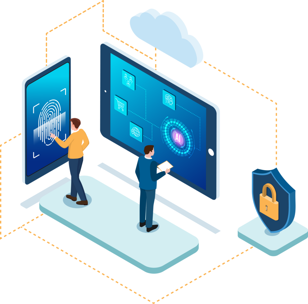 un' sicurezza squadra utilizzando artificiale intelligenza tecnologie è nel caricare di il nube server ramo sicurezza. png