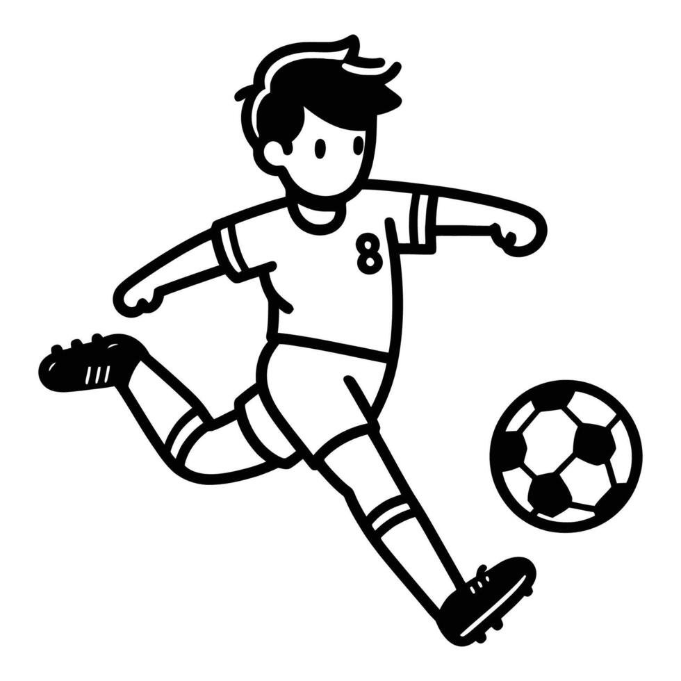 soccer player kicking ball cartoon line art illustration vector