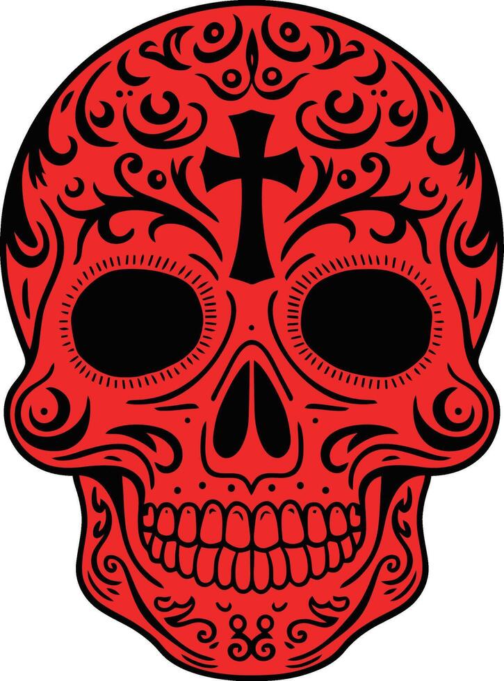 red mexican sugar skull calavera day of the dead vector
