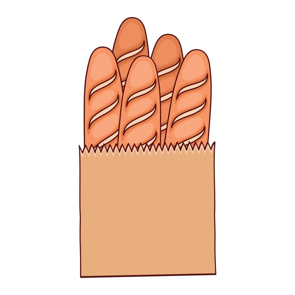 baguettes in paper bag illustration vector