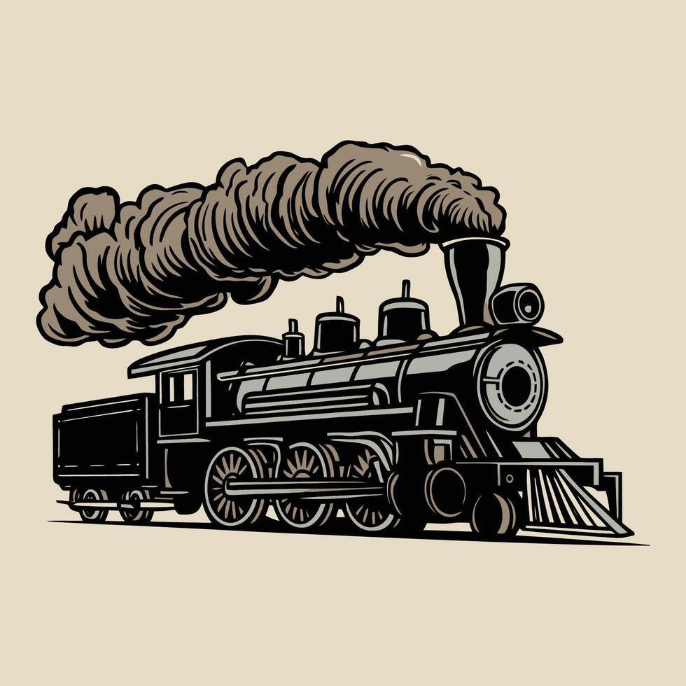 Vintage steam locomotive illustration vector