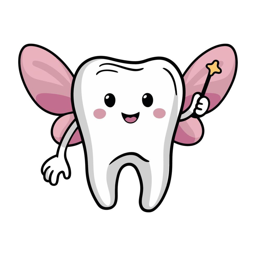 cute tooth fairy with wings cartoon illustration vector
